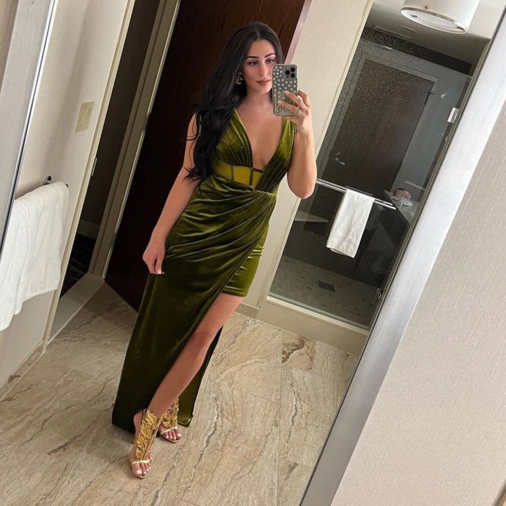Miss circle Olive Velvet Mesh Corset Gown